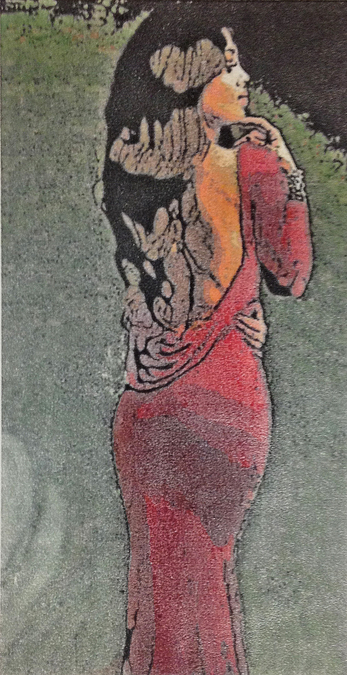George Traicheff, Lady in Red, stone lithograph