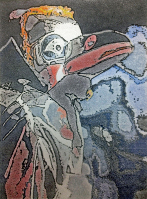 George Traicheff, Raven Dancer, stone lithograph