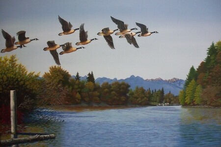 Lyle Longstaff, Canada Geese over Bedford Channel